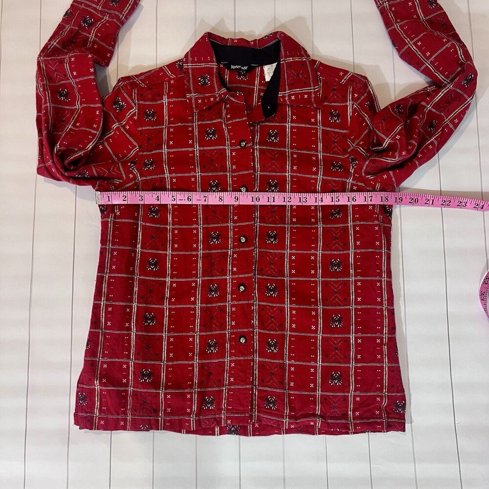 Krazy Kat Button Up Shirt Womens Size S Red Plaid Christmas Novelty Top Vintage - Picture 4 of 8